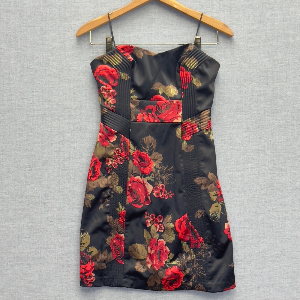 GUESS Black Floral‎ Strapless Sweetheart Sheath Mini Dress Size 3